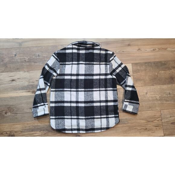 Old Navy Shacket Girls XL (14-16) Black White Soft Textured Plaid Button Front - Picture 2 of 8